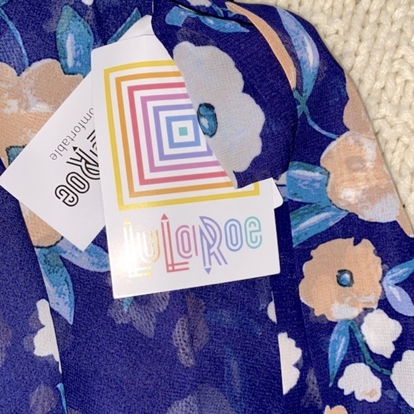 Lularoe Daphne blue floral cardigan with belt size XLarge - Picture 6 of 11